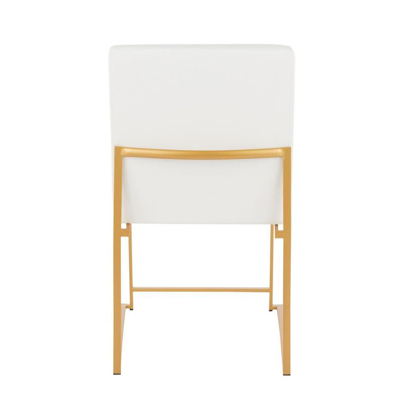 LumiSource Gold Metal, White PU High Back Fuji Dining Chair - Set of 2