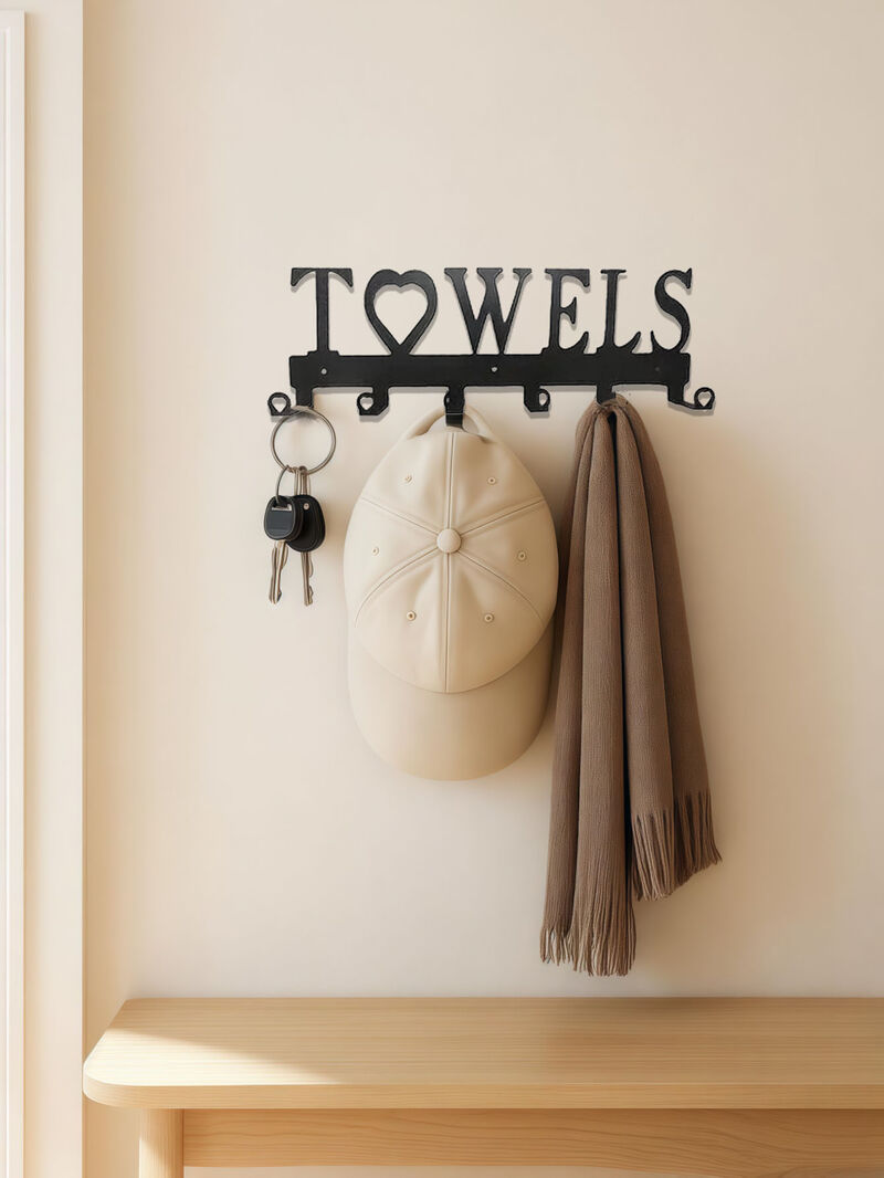 6-Hook Wall-Mounted Towel Rack, Metal Bathroom Storage Organizer image number 4