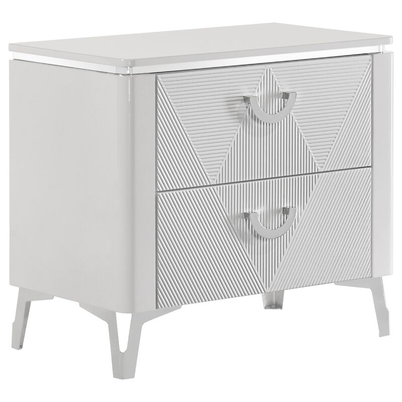 Ivana Nightstand with 2 Drawers, White Geometric Texture Wood 25 Inch image number 0