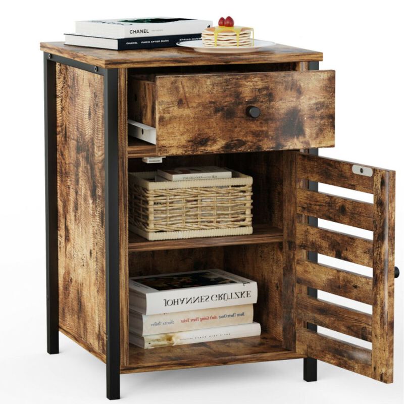 Hivago Industrial Nightstand with Drawer and Adjustable Shelf image number 4