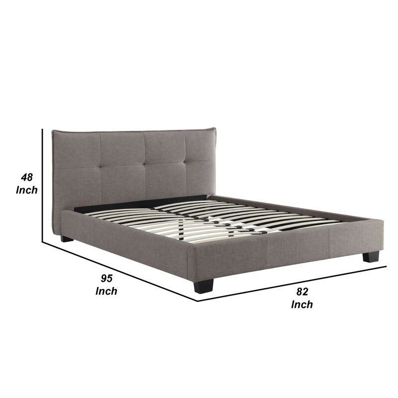 Amy Low Profile California King Bed, Tufted Linen, Wide Storage, Gray