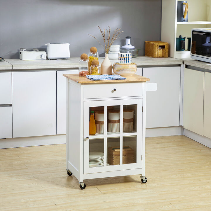 Hivvago 27" Rolling Kitchen Cart with Drawer and Glass Door Cabinet