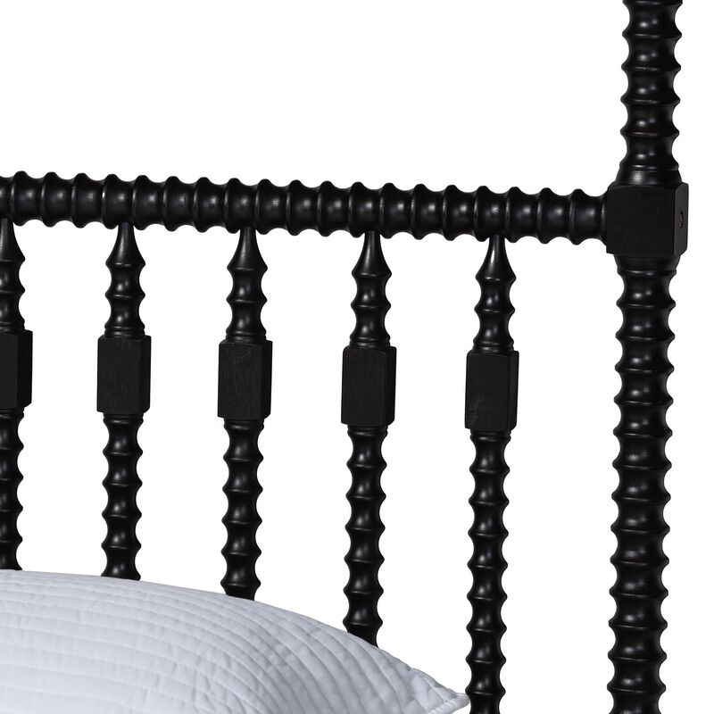 Baxton Studio Callison Spindle Canopy Bed - Turned Farmhouse Bed Frame with Spoked Headboard and Sculpted Legs, Black, King image number 3
