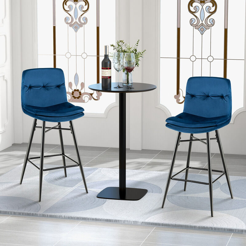 2 Pieces 29 Inch Velvet Bar Stools Set with Tufted Back and Footrests