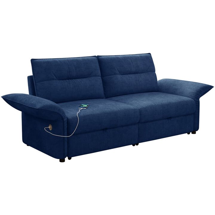Convertible sleeper sofa bed, Plush fabric pull out futon with USB charging ports, 85 inch sofa bed for small spaces