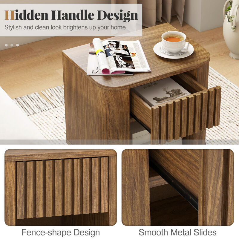 Mid-century Wood Nightstand with Drawer and Open Shelf