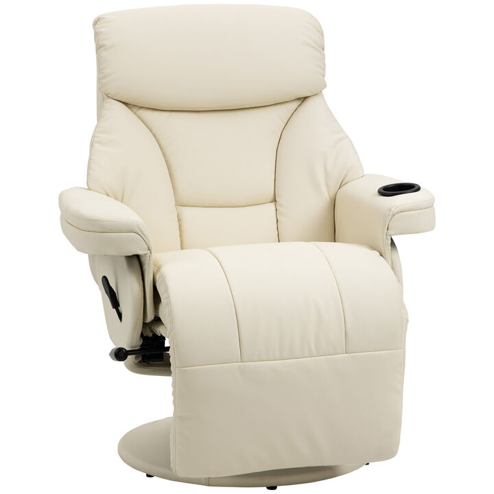 HOMCOM Manual Recliner, Swivel Lounge Armchair with Side Pocket, Footrest and Cup Holder for Living Room, Cream White
