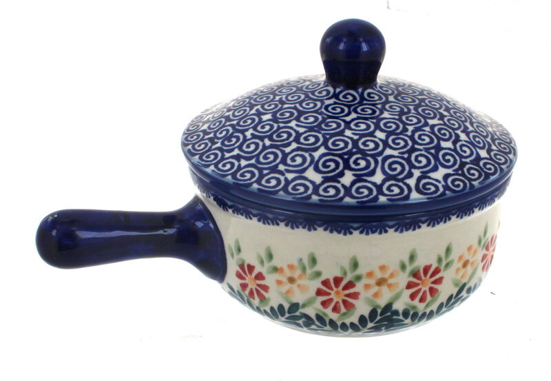 Blue Rose Polish Pottery Dots Sauce Pot with Lid