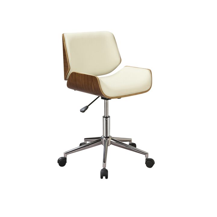Contemporary Small Back Home Office Chair, Beige/Walnut-Benzara