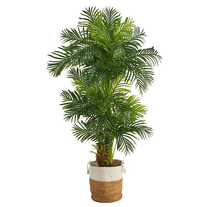 Nearly Natural 6-ft Hawaii Palm Tree w/30 Branches in Jute and Cotton Planter