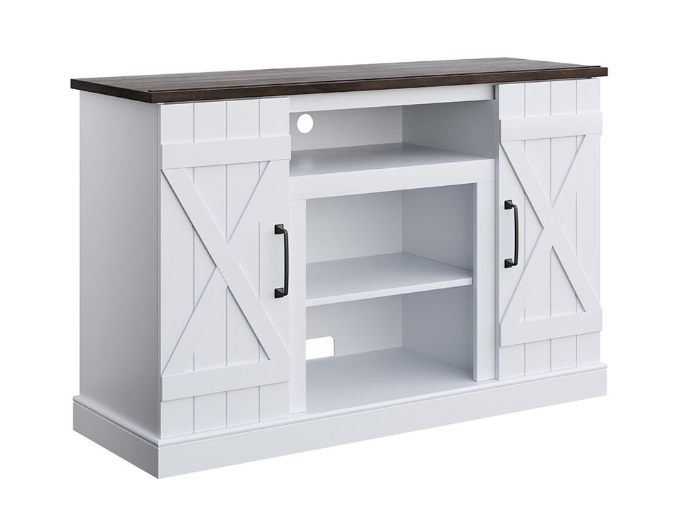 BELLEZE Industrial 47 Inch Rustic Wood TV Stand & Media Entertainment Center Console Table for TVs up to 50 Inch with Open Storage Shelves & Cabinets - Veropeso (White)