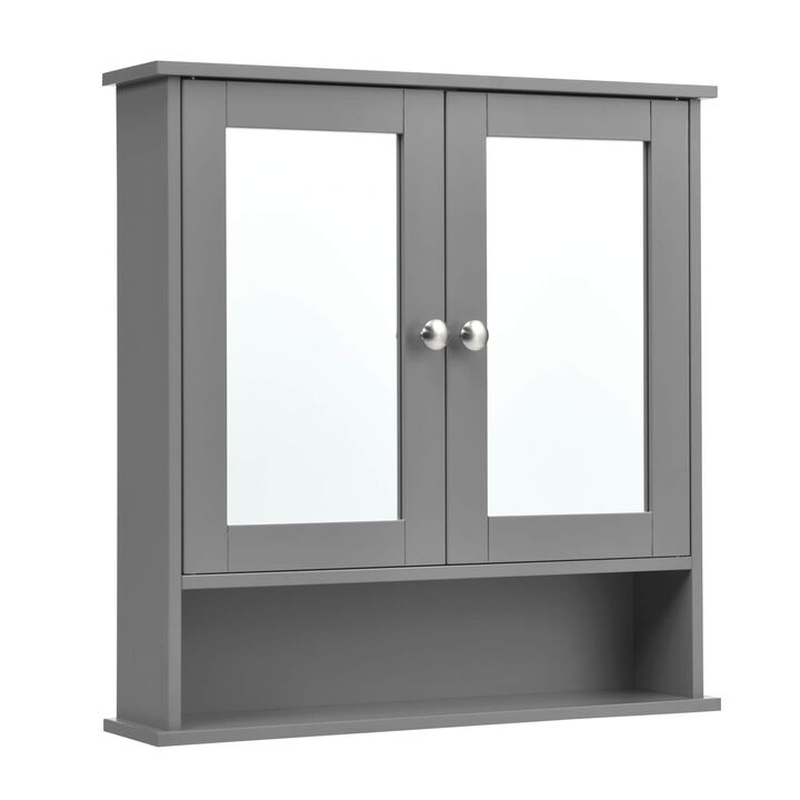 Wall-Mounted Bathroom Mirror Cabinet with Double Doors & Shelf