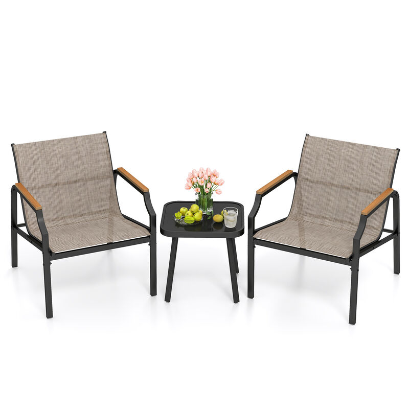 Outdoor Conversation Chair Set of 3 – Breathable Fabric Seats & Coffee Table Included
