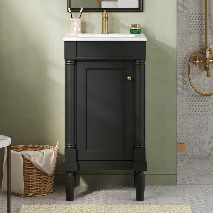 ELEMENT ACE 18 Inch Compact Bathroom Vanity Cabinet with Integrated Ceramic Sink, Adjustable Interior Shelf, Soft Closing Hinges Ideal for Small Bathroom Spaces