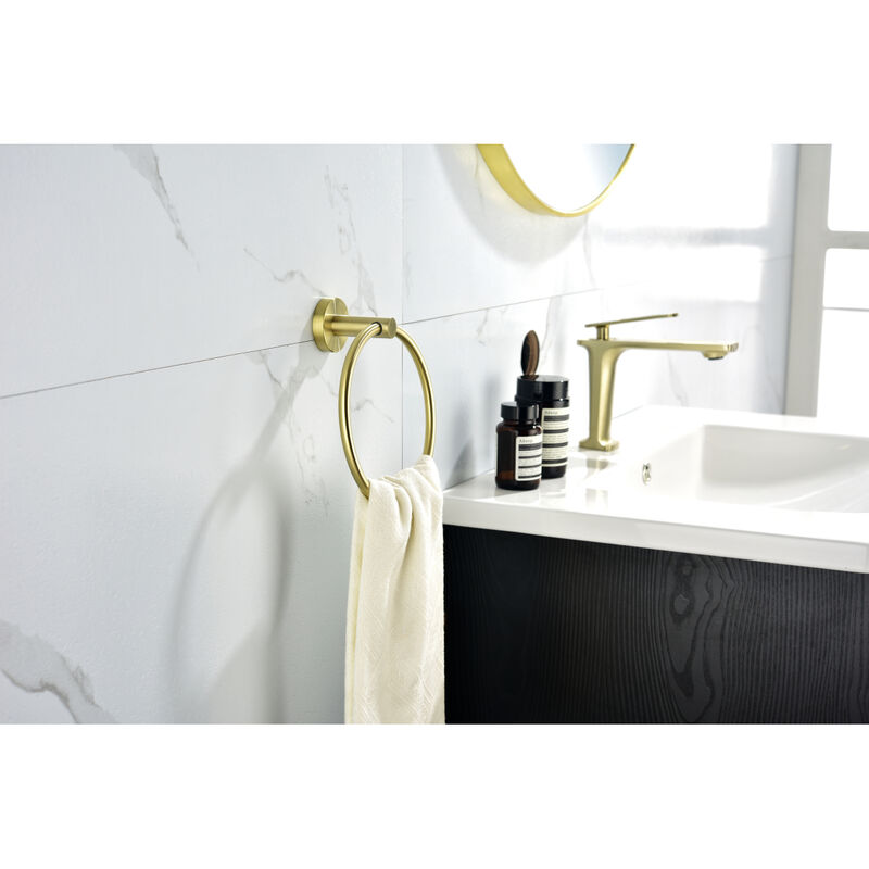 6-Pieces Brushed Gold Bathroom Hardware Set SUS304 Stainless Steel Round Wall Mounted Includes Hand Towel Bar,Toilet Paper Holder,Robe Towel Hooks,Bathroom Accessories Kit