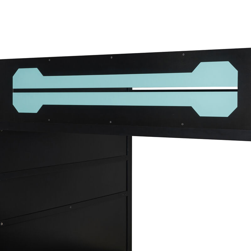 Merax Full Size Wood Loft Bed with Desk, Multi-storage Shelves and RGB Light image number 5