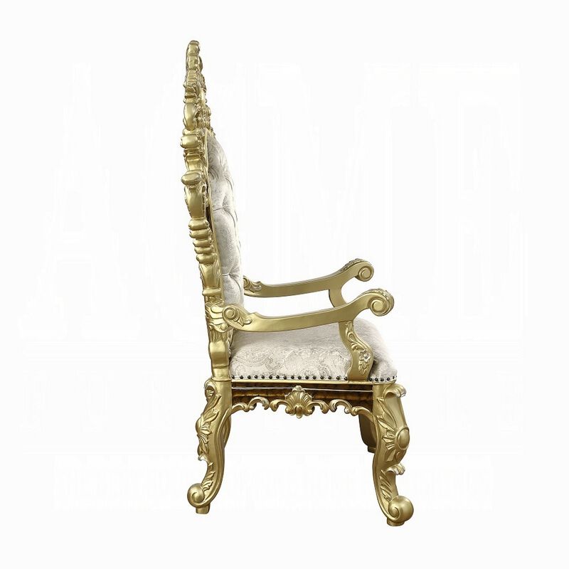 Mara Dining Armchair Set of 2, Crystal Tufted, Gold Floral Carvings  - Benzara image number 3