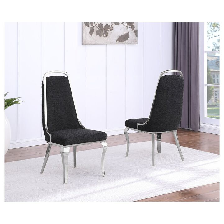 Black Boucle Side Chairs With Silver Base (Set Of 2)
