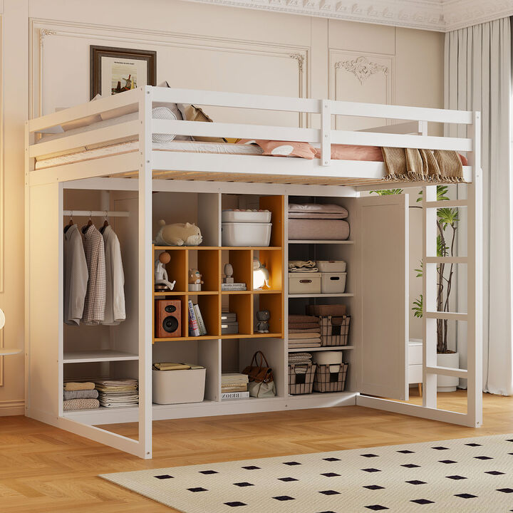 Merax Full Size Stylish Multi-Storage Loft Bed with Reversible Staircase