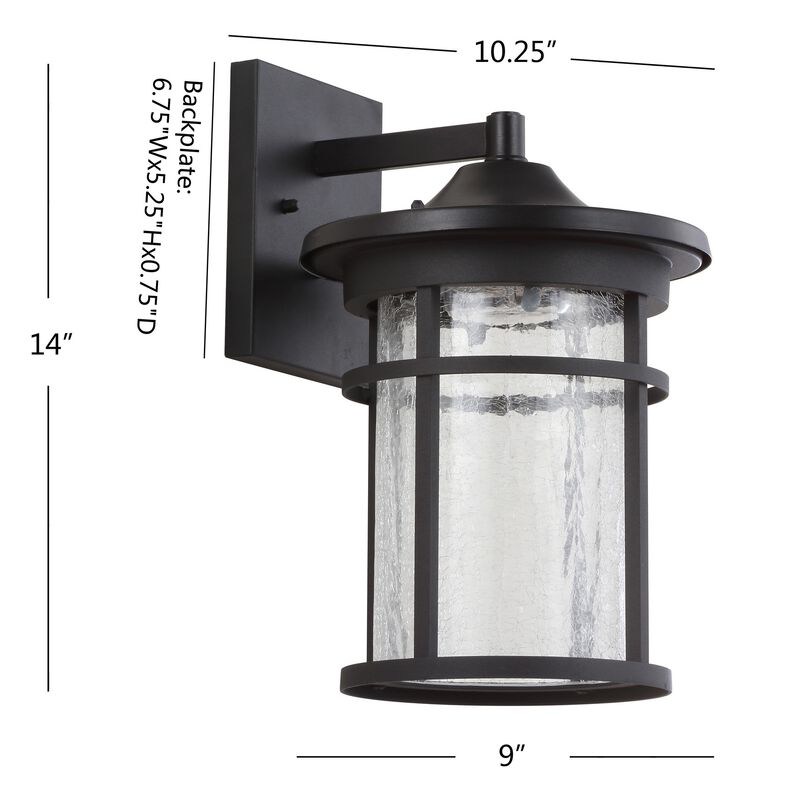 Porto 10.25" Outdoor Wall Lantern Crackled Glass/Metal Integrated LED Wall Sconce, Black image number 3