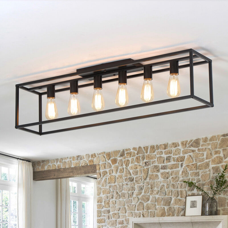 6 Lights Farmhouse Flush Mount Light for Low Ceiling Kitchen Island Style image number 1