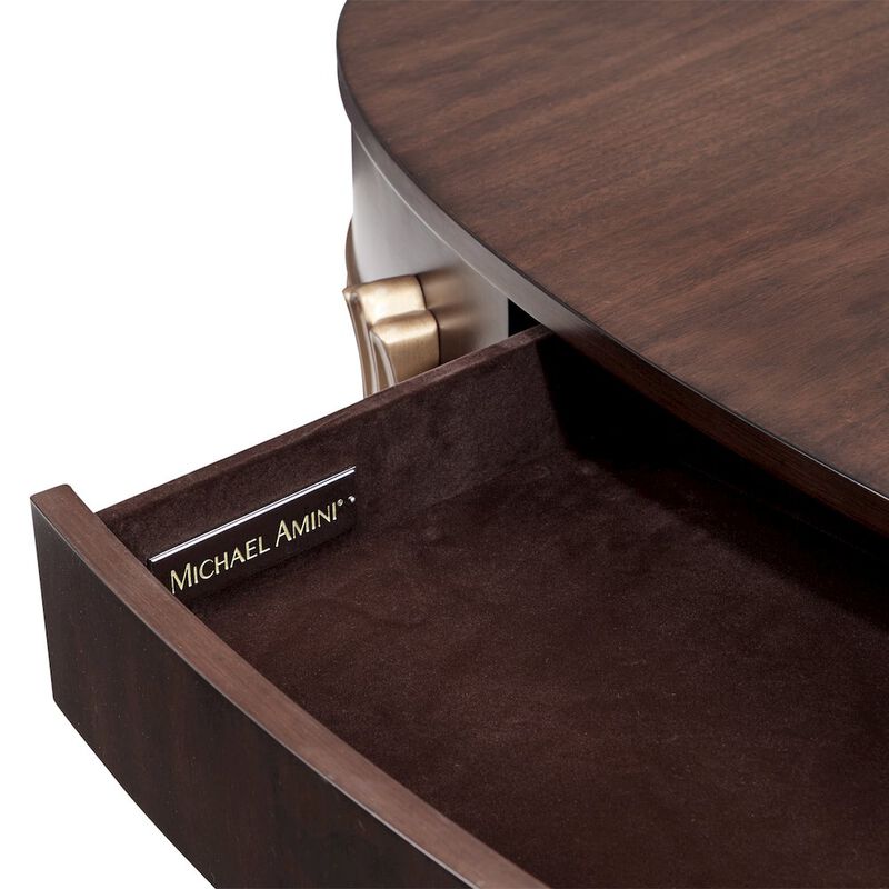 Michael Amini Camellia Field Oval Cocktail Table - Warm Pecan