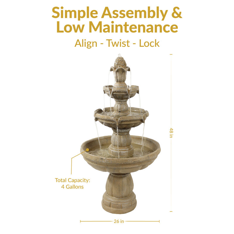Sunnydaze 48" 3-Tier Outdoor Water Fountain, Finial Top, Durable Fiberglass image number 6