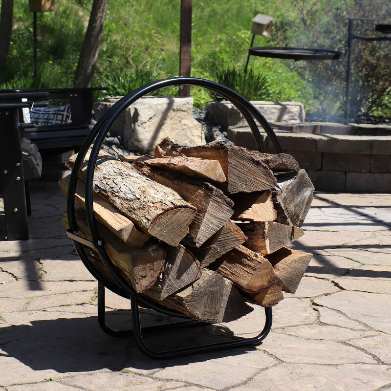 Sunnydaze Black Powder-Coated Steel Firewood Log Hoop Rack