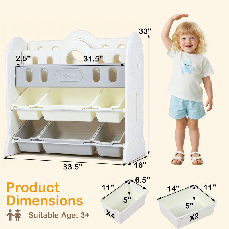 Toy Storage Organizer for Kids Bookshelf with 2 Front-Facing Racks Unit image number 2