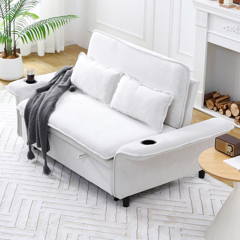 Merax letter striped fabric multi-functional sofa bed image number 2