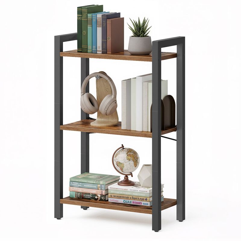 3 Tier Bookshelf Steel Frame Tall Shelf Organizer Rack image number 2