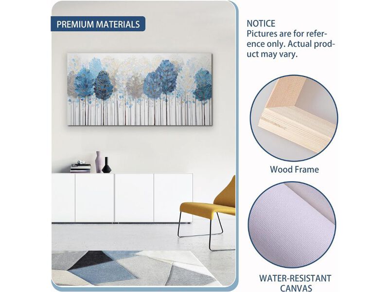 Blue White Tree Wall Art Modern Forest Landscape Canvas Decor for Living Room image number 2
