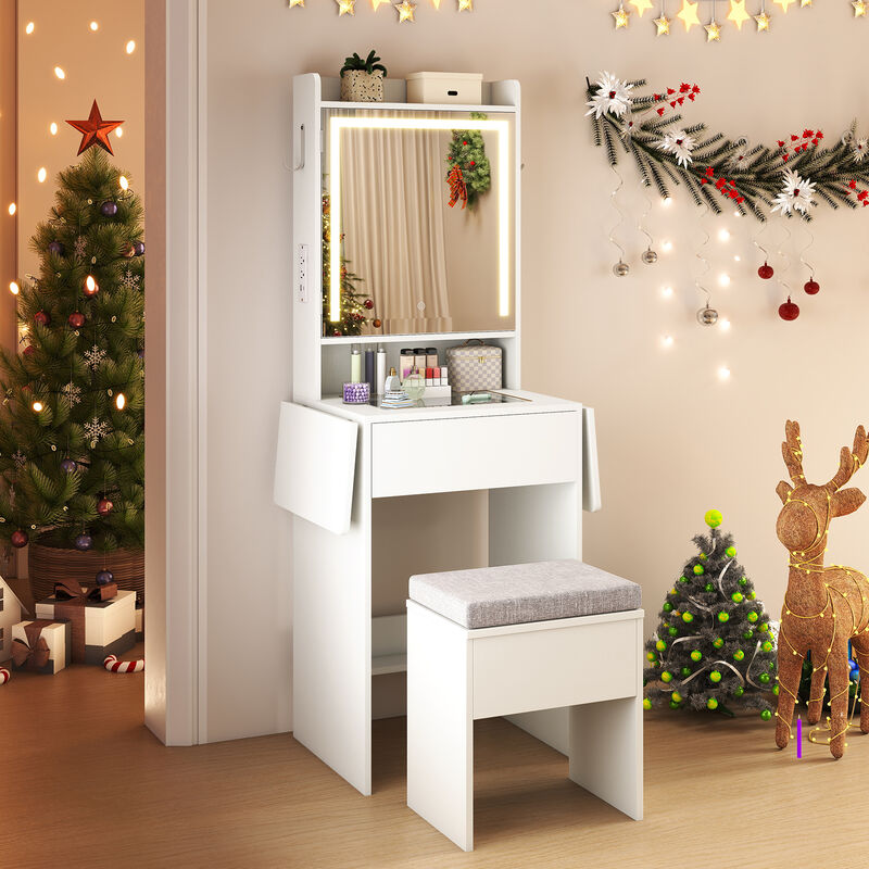 Bedroom Vanity Desk with Mirror Lights and Compact Storage Design image number 5
