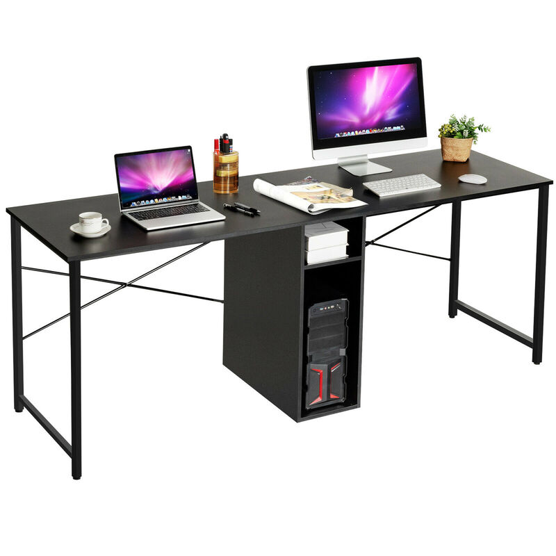 Costway 2 Person Computer Desk Double Workstation Office Desk w/ Storage Black image number 1