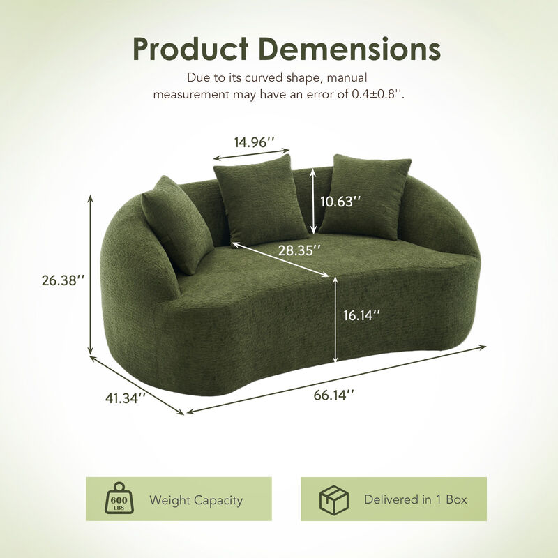 Whisen 65" Chenille Loveseat, 2-Seat Modular Sofa with 3 Pillows for Living Room, Apartment, Office image number 9