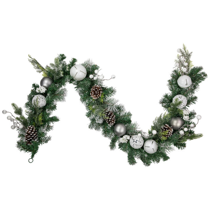 6' Green Pine Frosted Artificial Christmas Garland with Pinecones and Ornaments  Unlit