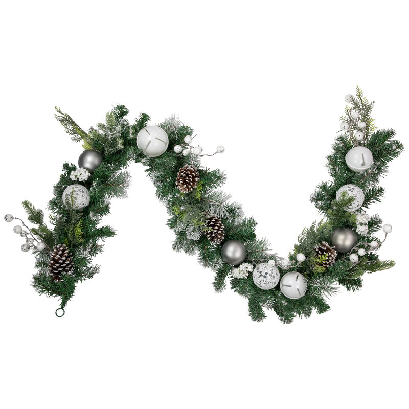 6' Green Pine Frosted Artificial Christmas Garland with Pinecones and Ornaments  Unlit image number 0