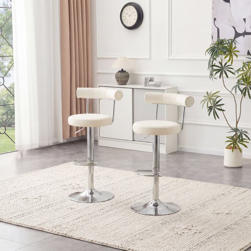 Set of 2 swivel bar stools, velvet upholstered adjustable height bar chair with open back, chrome base counter stools with footrest image number 1