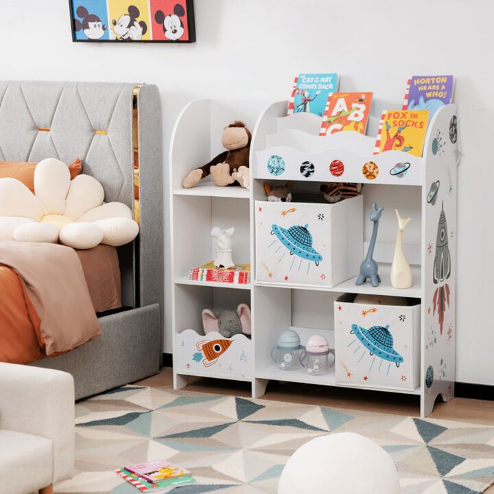 Kids Toy and Book Organizer Children Wooden Storage Cabinet with Storage Bins - Planet