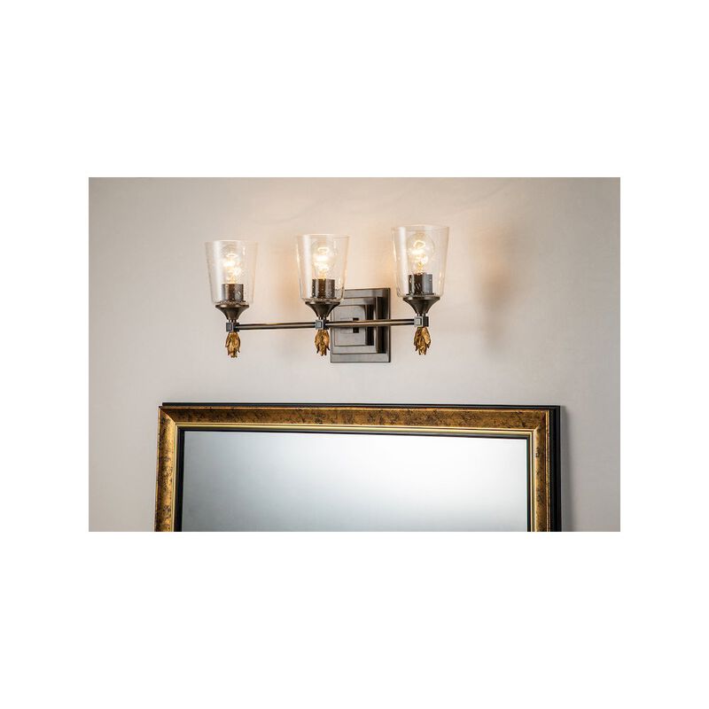 Lucas McKearn Vetiver 3 Light Bath Vanity Light In Dark Bronze With Gold Accents