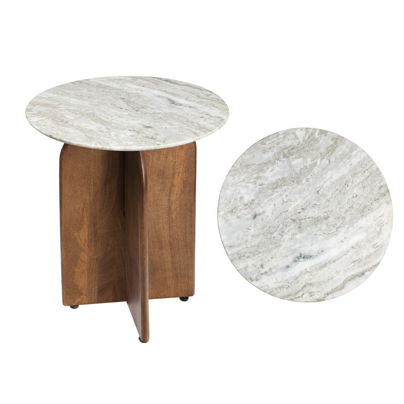 Naomi 18" Rustic Minimalist Marble/Wood X-Base Accent Table image number 0