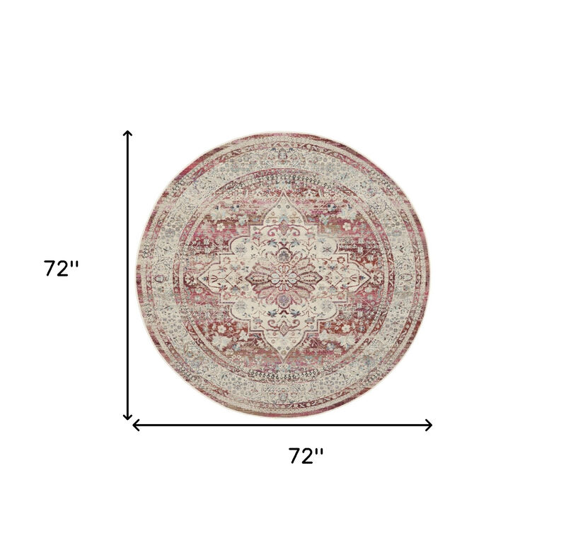 HomeRoots Floral Distressed Round Rug image number 2