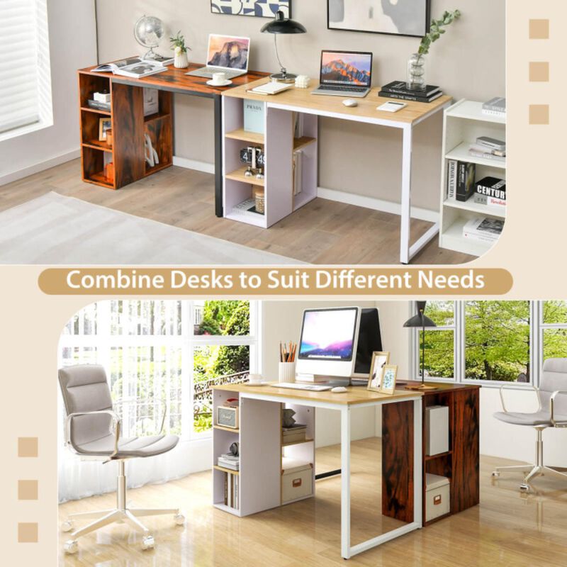 Hivvago Computer Desk with 5 Side Shelves and Metal Frame