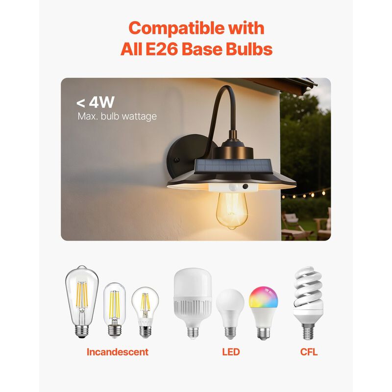 Solar Outdoor Barn Light, Motion Sensor & 3 Modes, Waterproof Wall Sconce - Black image number 4