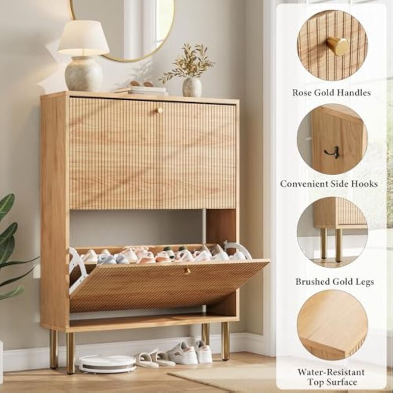 Slim Entryway Shoe Storage Cabinet Space Saving Gold Ultra image number 3