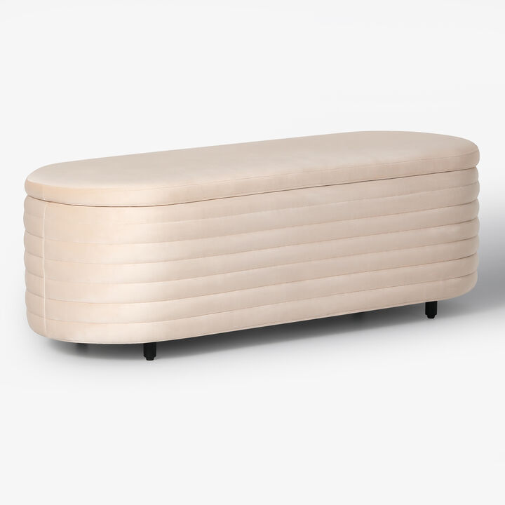 WestinTrends 54" Wide Mid-Century Modern Upholstered Velvet Tufted Oval Storage Ottoman Bench