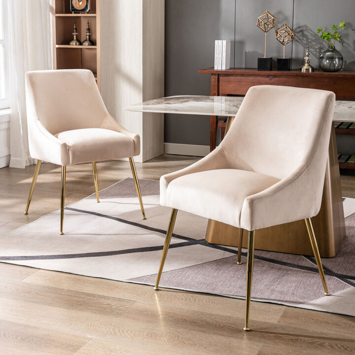 WestinTrends Upholstered Velvet Accent Chair With Metal Leg (Set of 2)