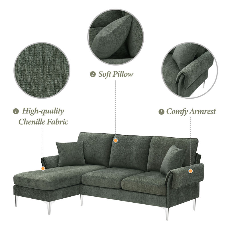 Modern Linen Fabric Sofa with Armrest Pockets and 4 Pillows,Minimalist Style Couch