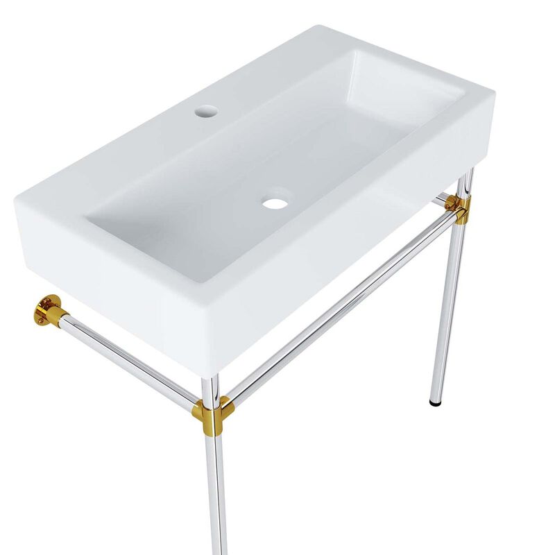 Modway Redeem 32" Wall-Mount Stainless Steel Bathroom Vanity in Silver/White image number 1