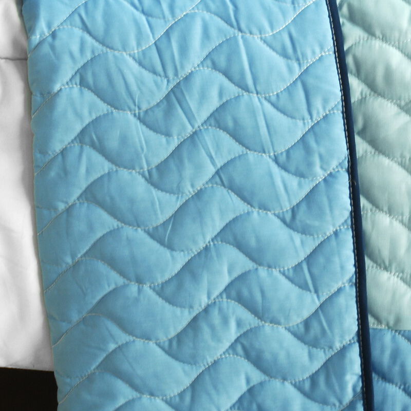 3 Piece Queen Size Printed Quilt Set with Quilted Design and Machine Washable Fabric-Blue image number 2